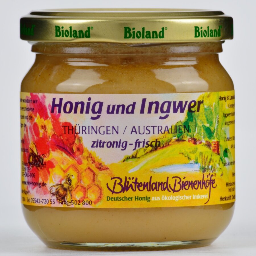 Blossoming Bee Höfe Honey & Ginger, Germany, Bioland, 250g - firstorganicbaby