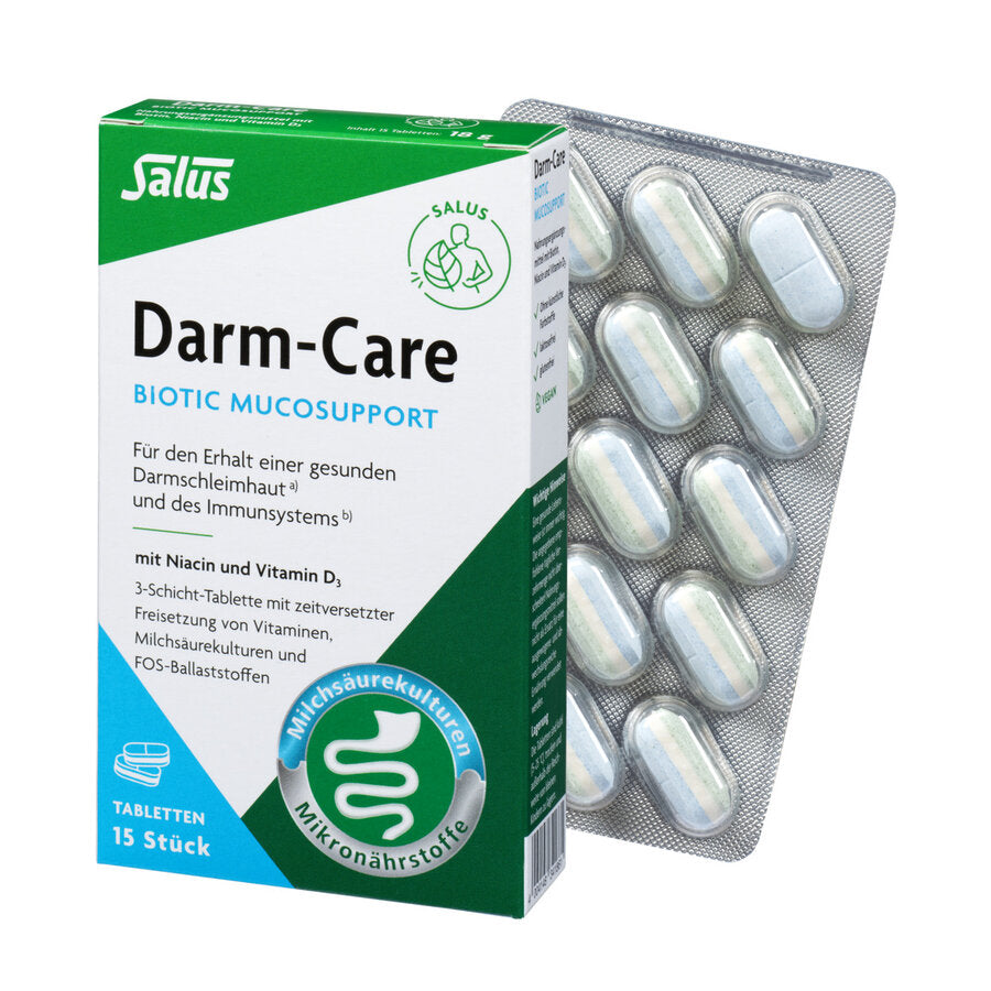 For the maintenance of a healthy intestinal mucosa and the immune system with niacin and vitamin D3 3-layer tablet with time-shifted release of vitamins, lactic acid cultures and fos ballasts