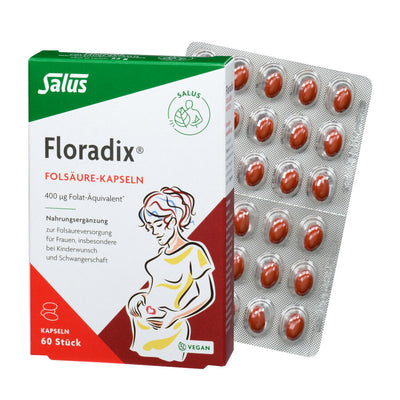 400 µg folic acid equivalent * dietary supplement to ensure folic acid supply for women, especially with desire to have children and pregnancy *) In general: For women, 200 µg folic acid corresponds to 400 µg folic acid equivalent (= 1 capsule)