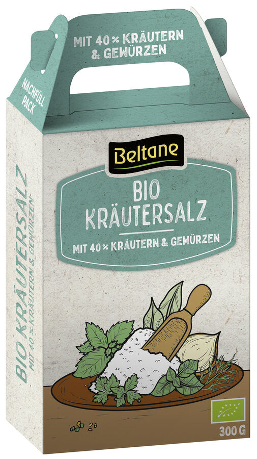 40 % exquisite herbs & spices - 60 % fine rock salt. Beltane herbal salt spoils with a little bit of taste and makes itself perfectly in salad dressing, on potatoes, vegetables and meat or simply on the sandwich. A real all -rounder at the table and in the kitchen!