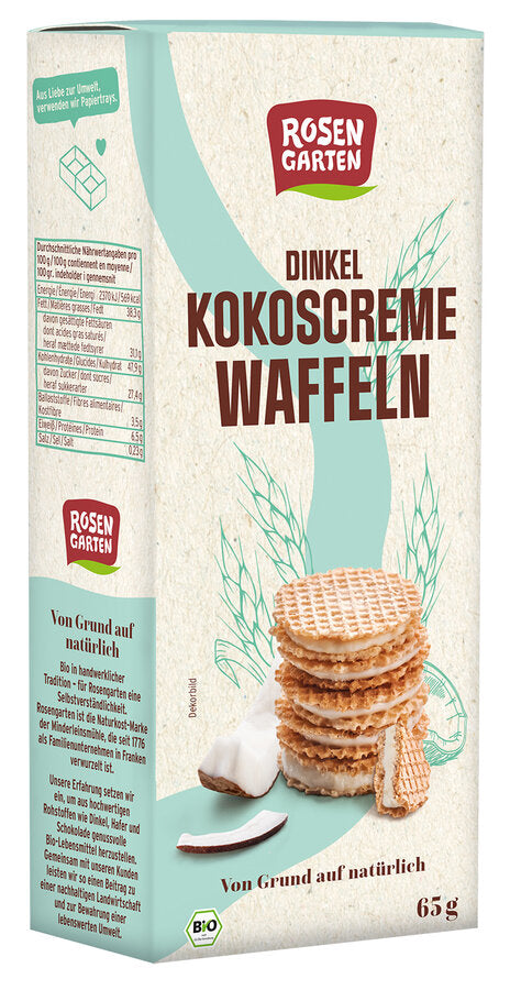 6 x Rosengarten spelled coconut cream waffles, 65g - firstorganicbaby