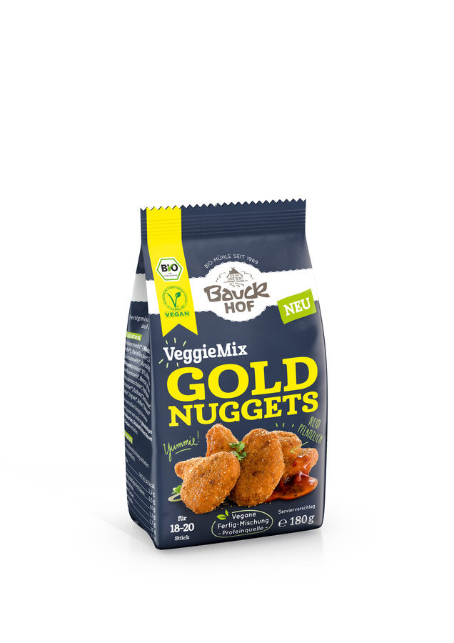 Make vegan nuggets yourself in no time: just mix the veggi mix with water, shape, roast, done. Tip: With breading, the gold nuggets from our Bauckhof Mühle become extra crispy and extra delicious.