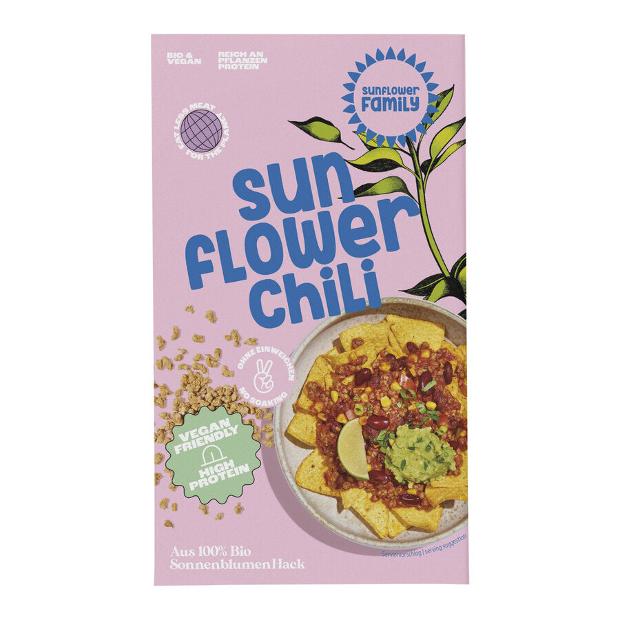 The vegetarian variant is in no way inferior to the chili con carne and tastes good with our specially developed spice mixture and our sunflower cutter, from 100% sunflower seeds, absolutely authentic - a real pleasure!