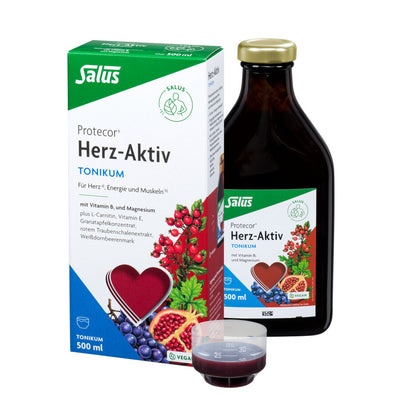 For heart, energy and muscles with vitamin B1 and magnesium plus L-carnitine, vitamin E, pomegranate concentrate, red grape shell extract, hawthorn berries mark