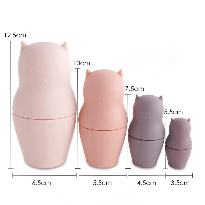 Jouet à empiler montessori poupée russe silicone mimou rosé - firstorganicbaby