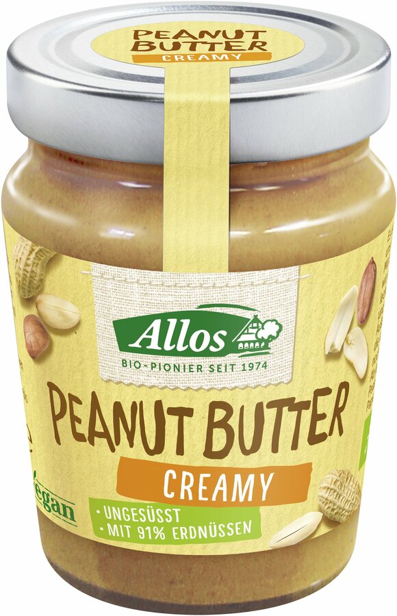 Allos Peanut Butter Creamy is made from freshly roasted peanuts, very creamy and versatile - with 91% peanuts.