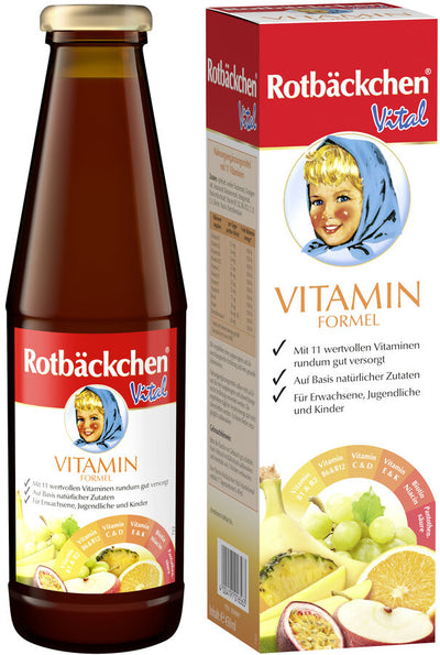 Red cheeks Vital vitamin formula ensures daily all -round supply of the 11 vitamins contained and supports the body specifically with a small daily portion. Vitamin C and D support the normal function of the immune system. The vitamin B12, biotin, niacin and pantothenic acid contained contribute to a normal energy metabolism.