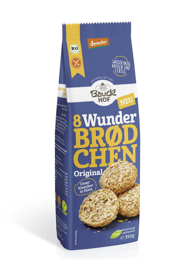 Small, but Oho! The Wunderbrødchen Original is the mini version of our popular Wunderbrøds-but just as crisp and just as delicious. Of course, they too are gluten-free and in Demeter quality. You have such fresh, loose rolls with delicious seeds on the plate.