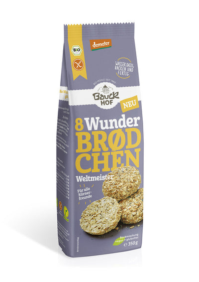 The Wunderbrødchen world champions inspire with the combination of sunflower seeds, sesame and poppy seeds in a relaxed-juicy rolls, as only true world champions can. This title is due to the excellent Demeter quality, which deserves uncomplicated preparation and of course the complete freedom of gluten.