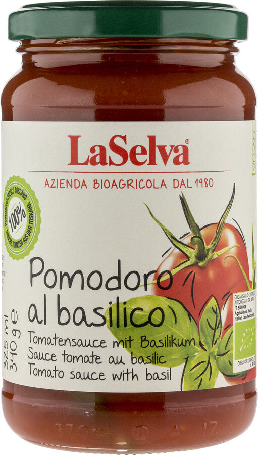 100% tomatoes from Tuscany, without adding salt. A product that consists exclusively of fully mature tomatoes and Erntesegen basil. A freshly tasting, traditional and authentic product, without the addition of salt