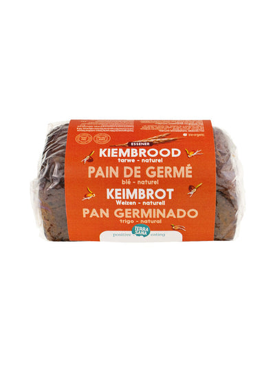 Germ bread contains no yeast or sourdough. The only ingredient is organic wheat. It is hearty, nutritious and rich in fiber. Good for a healthy lunch! It is particularly tasty if you briefly roast it.