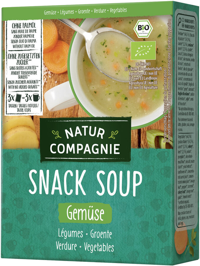 Snack soup vegetables for 3 hot cups with lots of potatoes, carrots, celery and leek. - gluten -free - palm oil -free - vegan - vegetarian