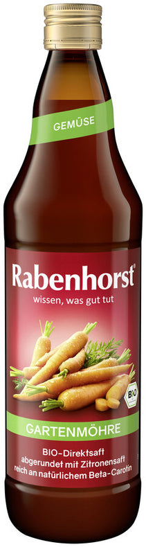 Carefully selected, Erntesegen garden carrots are processed into a high -quality juice and gently bottled at Rabenhorst. Due to the gentle processing, the high natural beta-carotene content is largely preserved. The body converts it to vitamin A, which contributes to the preservation of normal eyesight.