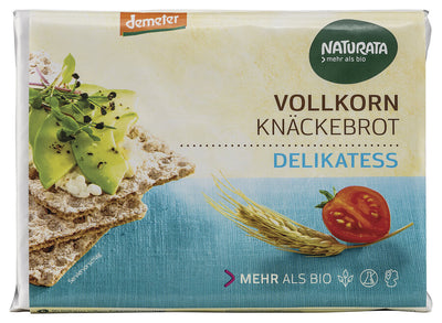 Crispy, airy, tasty: The Delikatess whole grain crispbread from Naturata convinces with its unique crispy bite and its hearty rye taste. The crispy, light bread alternative tastes both heartily and sweetly. Baked particularly crispy - exclusively from high -quality Demeter ingredients. For the perfect enjoyment!