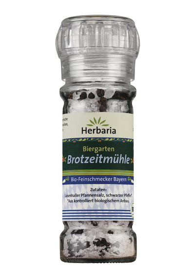 Organic spice salt for the typical Bavarian snack in the mill. The classic mix of Luisenhaller Pfannensalz and black pepper is suitable for everyone and for every snack.