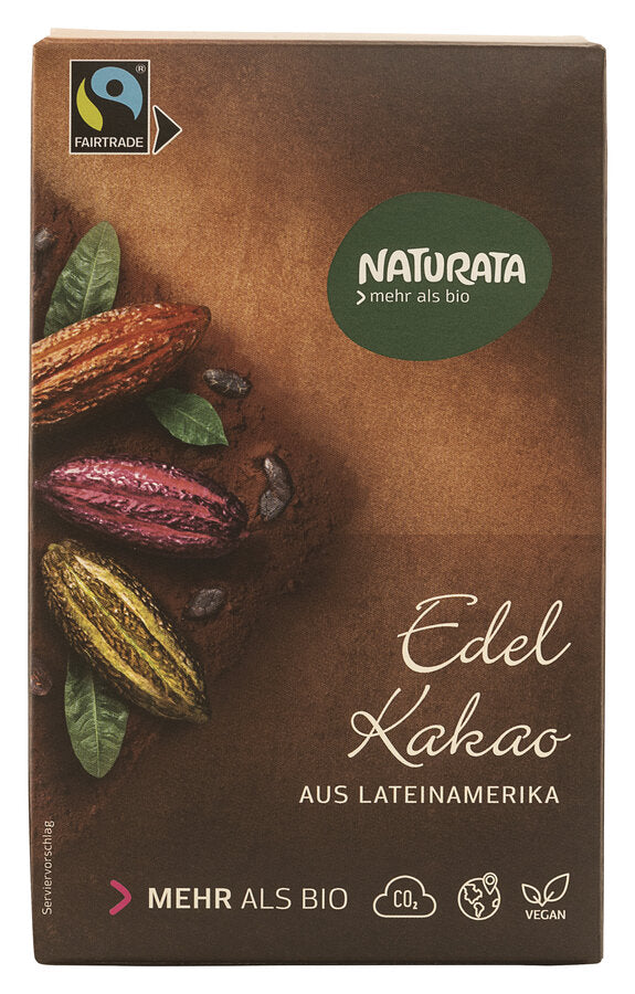 The native cocoa from Naturata has a higher cocoa butter (21 % cocoa butter) compared to heavily de -oiled cocoa (11 % cocoa bitter) and is therefore characterized by a strong, typical cocoa taste. Natural.