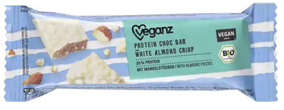 18 x veganz Bio Protein Choc Bar White Almond Crisp, 50g - firstorganicbaby