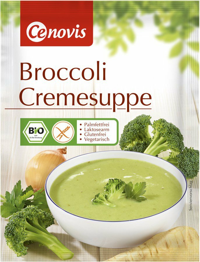 Broccoli cream soup organic - palm fat -free - low lactose - gluten -free - vegetarian.