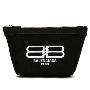 NEW Balenciaga Black BB Logo Print Small Jumbo Coated Canvas Clutch Pouch Bag