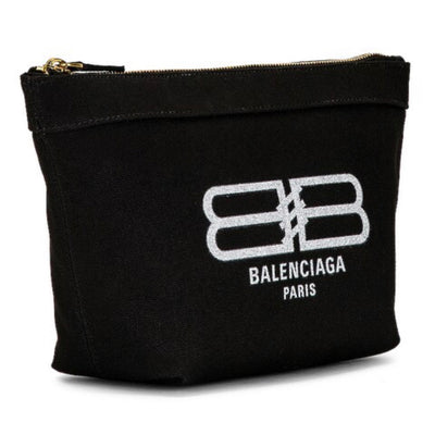 NEW Balenciaga Black BB Logo Print Small Jumbo Coated Canvas Clutch Pouch Bag