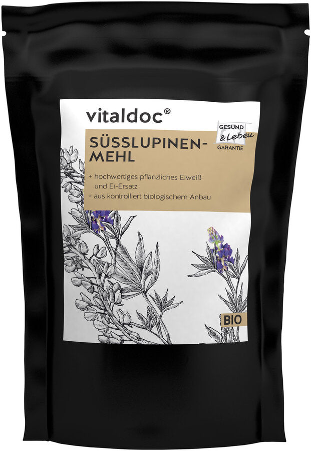 Organic sweet lupine flour + high-quality vegetable protein and egg replacement + from controlled organic cultivation + lactose-free + vegan tip as an egg replacement: Mix 1 tablespoon of sweet lupine flour and 2 tablespoons of water and replace such an animal egg.