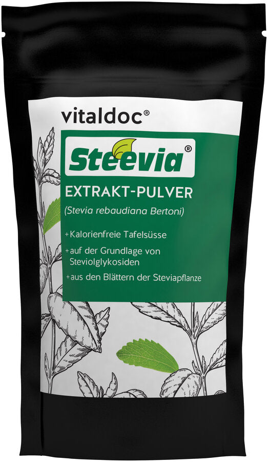 Steevia® extract powder (Stevia Rebaudiana Bertoni) + calorie-free table sweetness + on the basis of steviolglycosides + from the leaves of the stevia plant + sweetness 300 x stronger than sugar