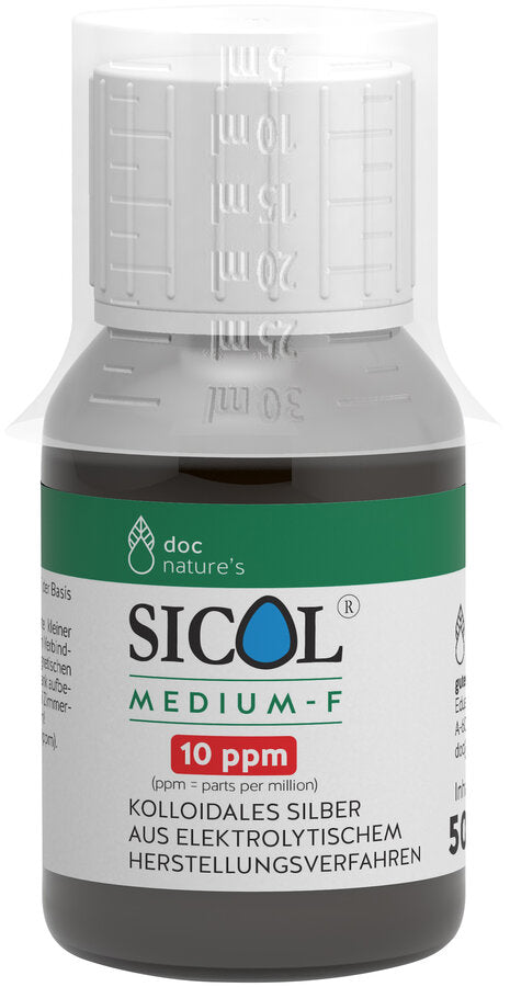 SICOL® Medium-F 10 PPM + Colloidal silver + purity 99.9% based on several distilled water. + Made of electrolytic manufacturing process (ppm = parts per million)