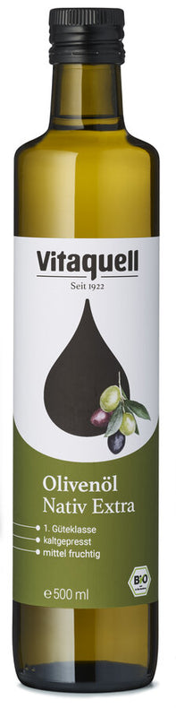 Vitaquell organic olive oil 1st quality class native extra is obtained directly from olives and is not refined. It convinces with a fruity taste and can be used in many ways.