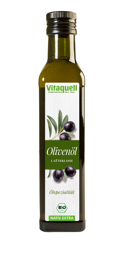 Vitaquell organic olive oil 1st quality class native extra is obtained directly from olives and is not refined. It convinces with a fruity taste and can be used in many ways.