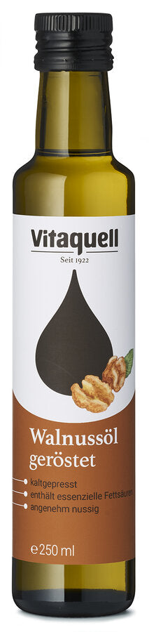Vitaquell walnut oil becomes cold from roasted walnut kernels and not refined. It has a high content of polyunsaturated fatty acids.