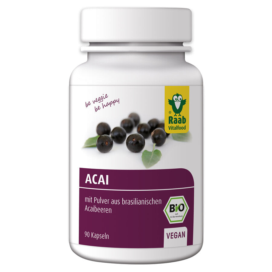 The acaibeberry is dark purple up to black and grows in the Amazon area on the tufts of the Acaipalme (Euterpe Oleraae) at a height of approx. 20 m. The berries are Erntesegen by hand and processed gently. Raab Bio Acaikapseln contain secondary plant substances such as polyphenols (10 mg per capsule) and anthocyan (1.2 mg per capsule).