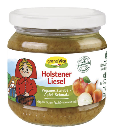 Holstener Liesel - vegetable lard with apples and onions - vegan - gluten -free - soy -free - lactose -free - without added sugar* - tastes like homemade! - particularly tasty on crispy black bread *contains sugar naturally