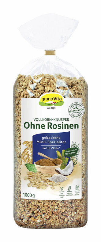 Baked muesli specialty with dried plant juice made of sugar cane (original sweetness) - vegetarian - with over 65 % whole grain harbor flakes - with 16 % original sweetness - always a pleasure - whether with milk, yogurt, curd cheese, fruit or fresh juices - also suitable for refining desserts