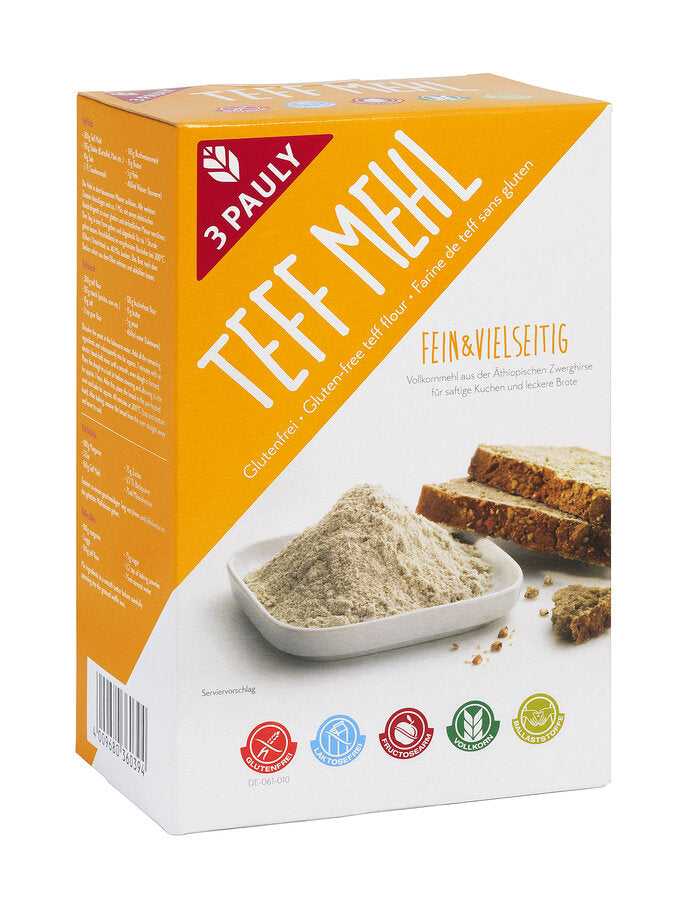 In addition to its mild, slightly sweet taste, the 3pauly Teff Mehl is also characterized by its excellent baking properties. The creations baked from the Teff Mehl remain soft, juicy and therefore irresistibly tasty. The naturally gluten -free whole grain flour is also lactose -free, low -fructose and contains valuable fiber and proteins.
