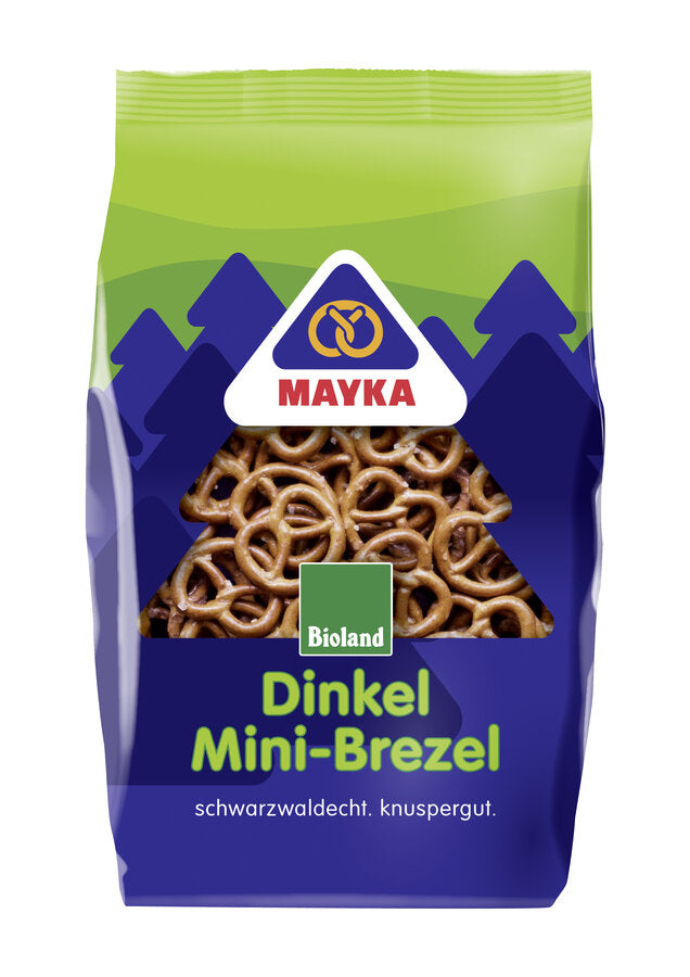 Little seducer, big in taste. The Mayka Bio Mini-Brezel from the Black Forest is nice and bite-sized and has a lot of crispy crust. From valuable organic spelled grain, baked with care and calm, that gives the full, spicy incomparable taste.