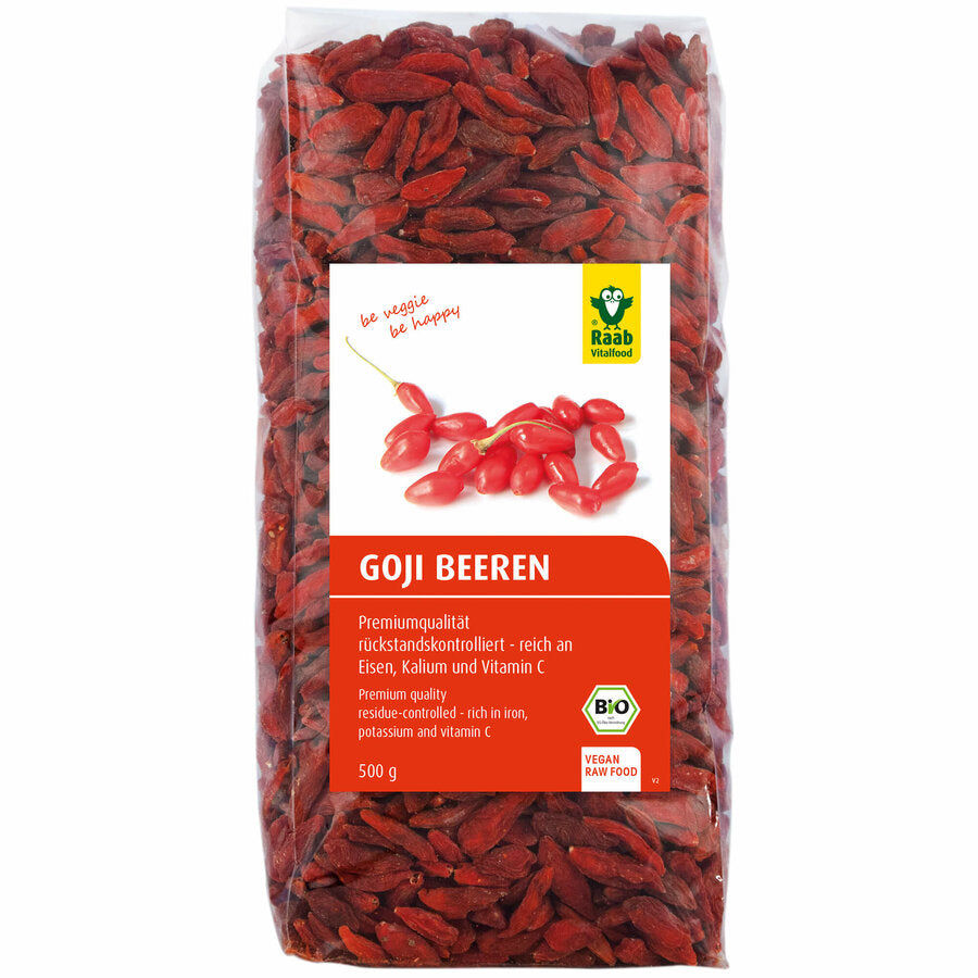 Raab Bio Goji berries are particularly tasty. They are controlled in addition to the organic control roll. Land of origin: Province of Qinghai (China)