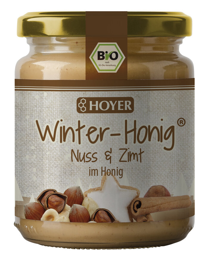Winter honey "nut & cinnamon" the winter delight! Fine flower honey refined with cinnamon and nuts.