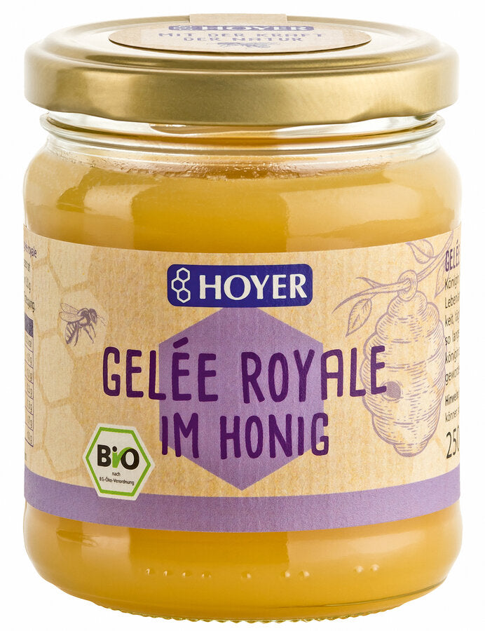 Gelée royale in the honey blossom honey with gelée royale gelée royale is the feed juice that the bees make for her queen. Only the queen of bees is fed with jelly royal all her life and thus gains the ability to lay up to 2,000 eggs every day and lives about 50 times as long as her species. That is why the bee queen has become a symbol of vitality, performance and vitality.