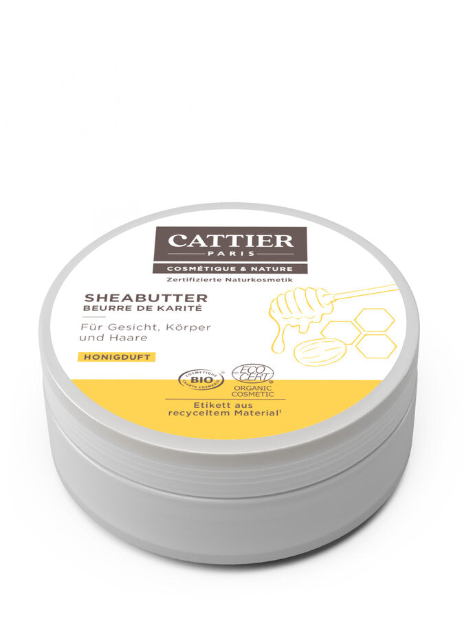 For skin and hair. Cattier shea butter with honey fragrance intensively supplies the skin with nutrients, promotes cell renewal and soothes the skin after shaving. Makes skin tender and smooth and protects it at the same time. Cattier shea butter with honey scent gives her hair new shine and vitality.