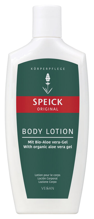 Refreshing and intensive moisture -giving body lotion for all skin types. Also suitable for sensitive skin. With skin-protecting panthenol, valuable bio-aloe vera gel and marigold from controlled organic cultivation (KBA). With the unique extract of the high alpine Speick plant from controlled biological game collection (KBW).