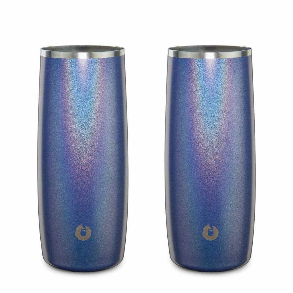 Stainless Steel Highball Cocktail Glass Set, Set of 2 - Shimmer Blue