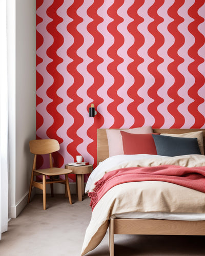 On The Same Wavelength Wallpaper in Pink Cherry - firstorganicbaby