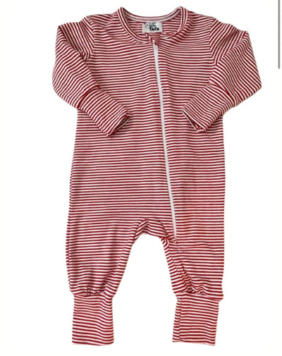 Pyjama festif évolutif rayée rouge à zip en bambou - firstorganicbaby