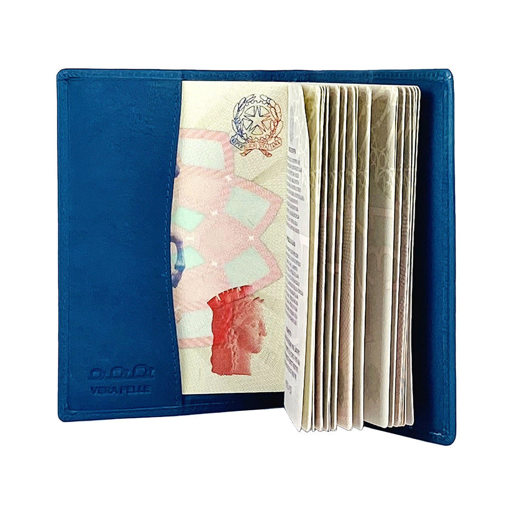 The Traveler's Companion: Stylish Passport Cover in Blue Jeans Leather