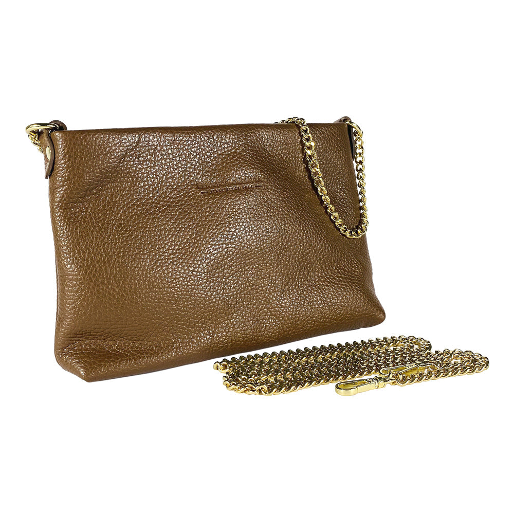 Italian Leather Flat Shoulder Bag - Elegant and Fashionable Women's Crossbody Purse