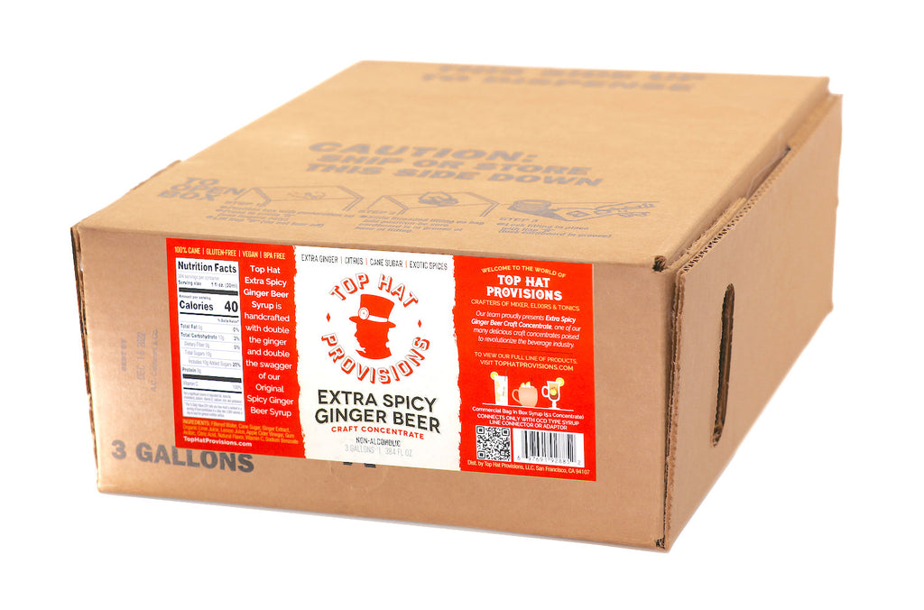 Top Hat Extra Spicy Ginger Beer Syrup BIB - 3 gallon Soda System Bag in Box for Soda Fountain Systems - Makes 18 gallons of Ginger Beer - firstorganicbaby