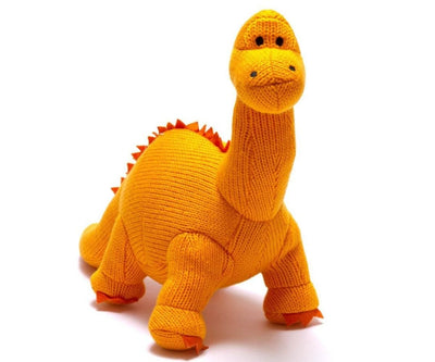 Diplodocus Knitted Orange Dinosaur Soft Toy - firstorganicbaby