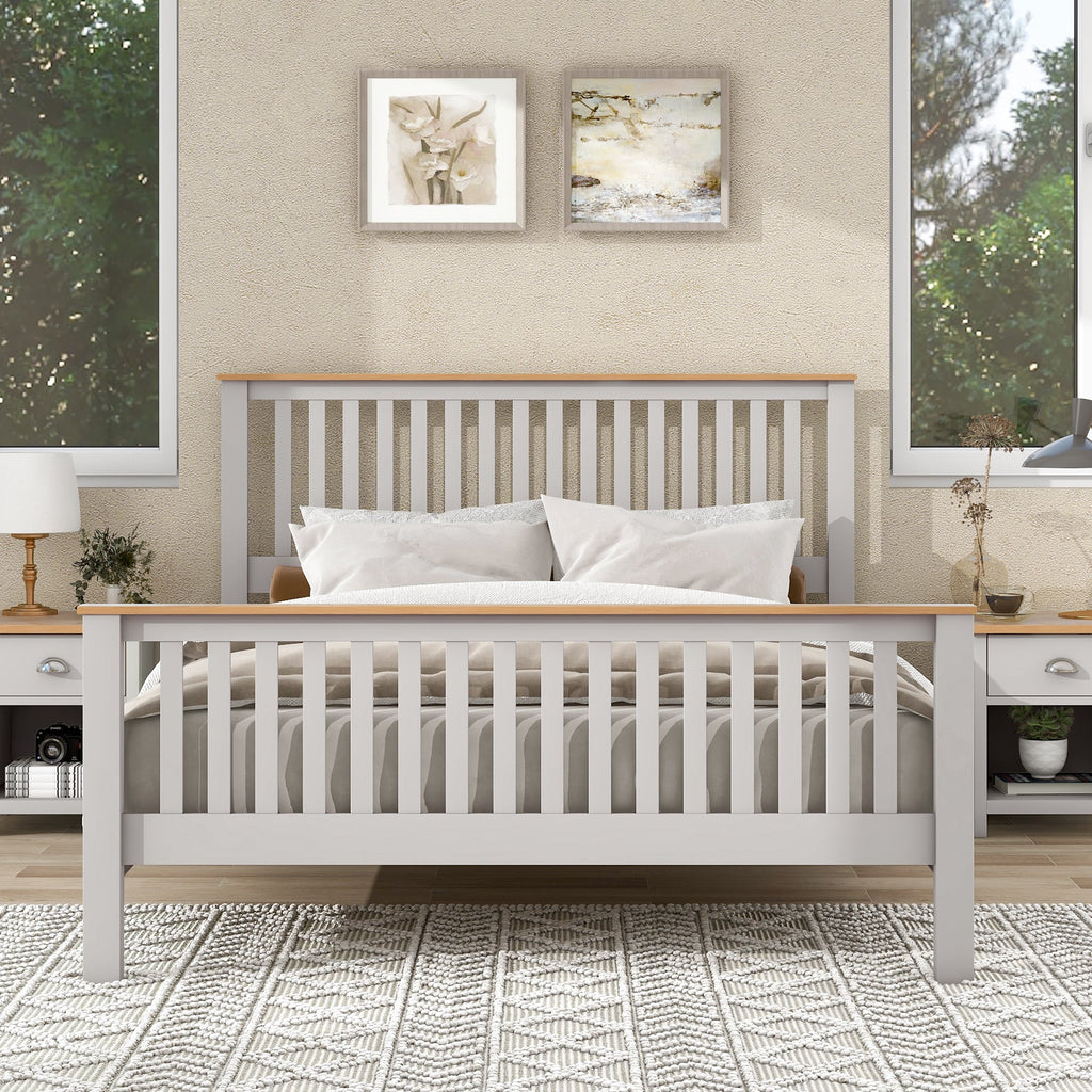 Country Gray Solid Platform Bed with Oak Top, Queen - firstorganicbaby