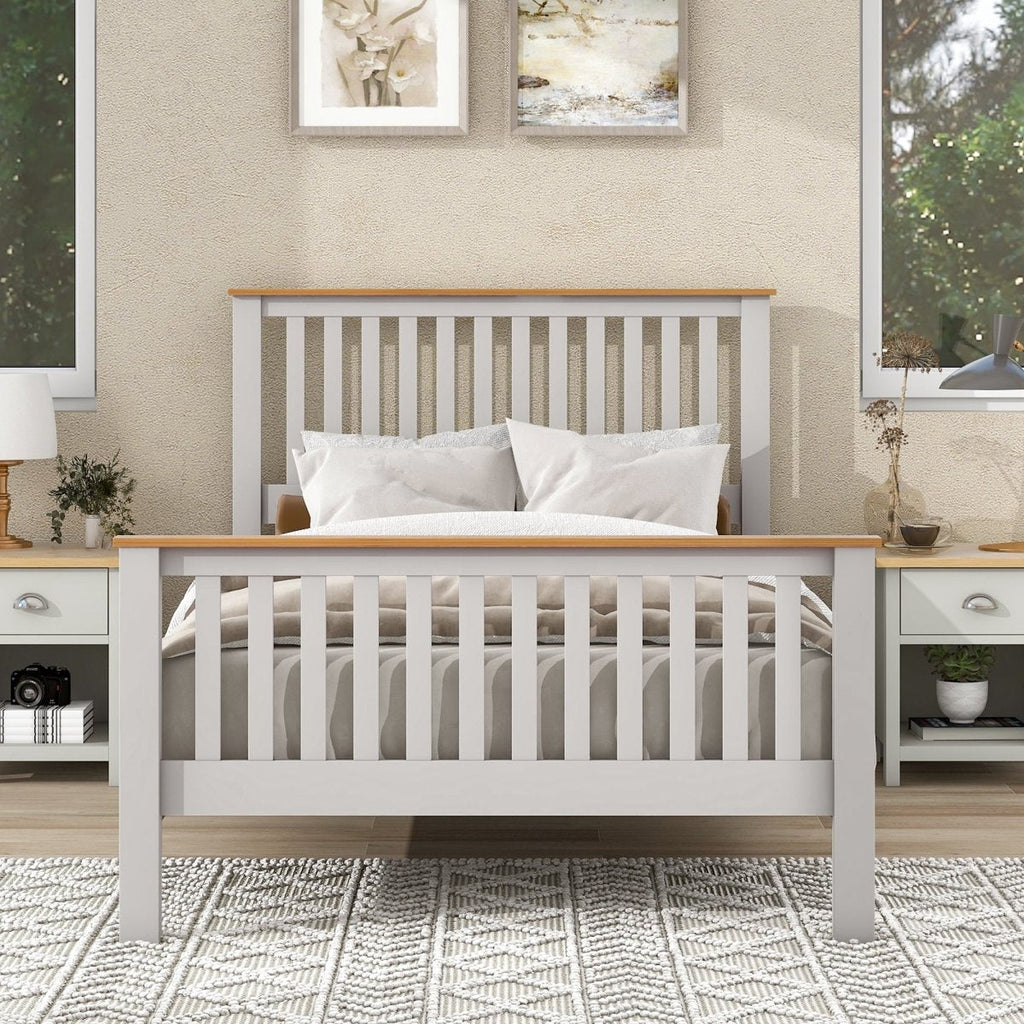 Country Gray Solid Platform Bed with Oak Top, Full - firstorganicbaby