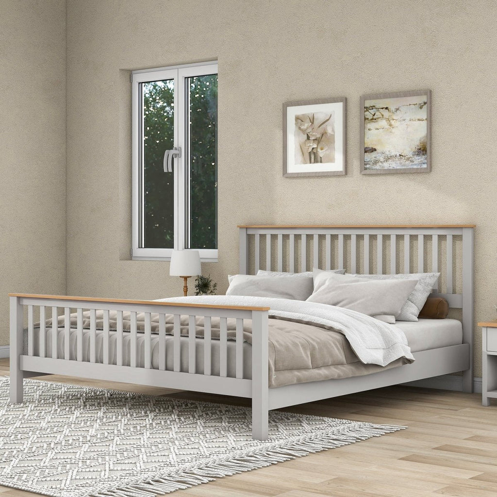 Country Gray Solid Platform Bed with Oak Top, King - firstorganicbaby
